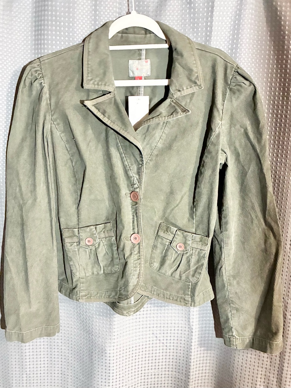 Hinge Green Corduroy Blazer Sz L Pockets Double Pleats Vintage 90s Y2K